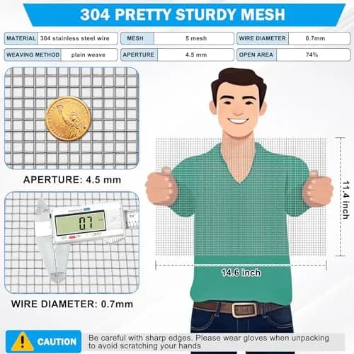 Valchoose 304 Stainless Steel Woven Mesh Screen 37.2cm x 29.2cm (14.6"x11.4") | 5 Mesh Easy Cut Rustproof for DIY & Protection thumbnail 4