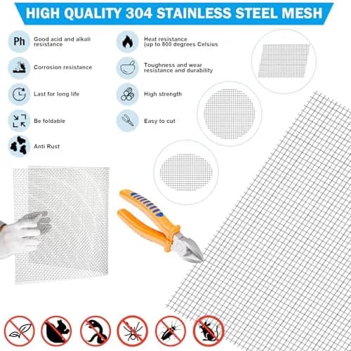Valchoose 304 Stainless Steel Woven Mesh Screen 37.2cm x 29.2cm (14.6"x11.4") | 5 Mesh Easy Cut Rustproof for DIY & Protection thumbnail 6