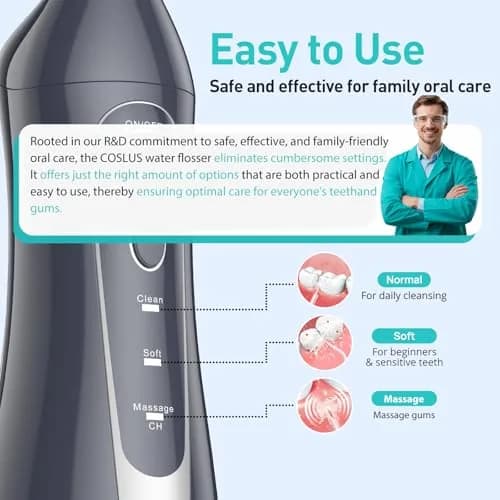 COSLUS C20 Water Dental Flosser 300ml (10.14 Fl Oz) | ADA Accepted Oral Irrigator for Healthier Gums thumbnail 5
