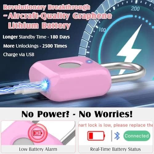Pothunder Fingerprint Padlock, Locker Lock, Combination Lock, APP Unlock, USB Rechargeable, Suitable for Gym Locker, Door, Locker thumbnail 5