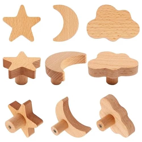 YuGtcen Star and Moon Cabinet Knobs 18-Pack | Woodland Wooden Knobs for Nursery Dressers, Cupboards, and Furniture thumbnail 3