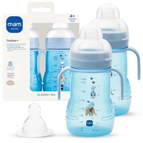 MAM 8 oz 2-in-1 Trainer & Sippy Cup with Nipple & Spout, 4+ Months, 2 Pack | Spill-Proof, BPA-Free, Made in Europe thumbnail 1