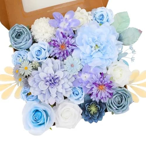 Floweroyal Artificial Flowers Combo Purple Flowers Mix Silk Flowers Dahlia Roses | DIY Wedding & Home Decor thumbnail 1