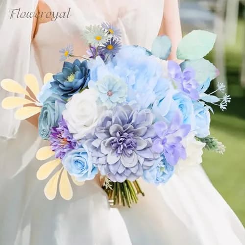 Floweroyal Artificial Flowers Combo Purple Flowers Mix Silk Flowers Dahlia Roses | DIY Wedding & Home Decor thumbnail 7