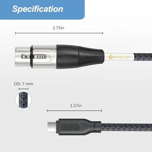 Devinal Upgrade XLR Female to USB C Cable 3m (10ft) | Balanced Mic Recording Cord for Smartphones & MacBooks thumbnail 8