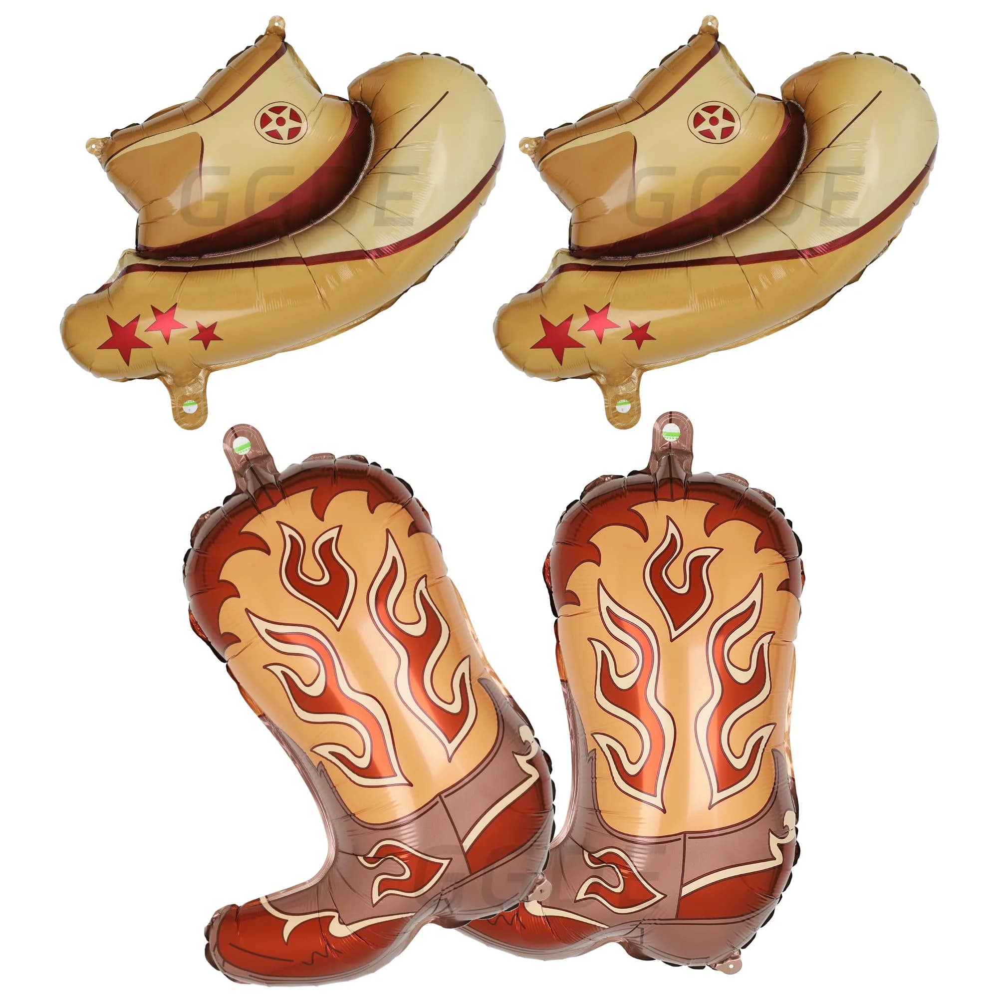 GGDE Western Themed Party Balloons Cowboy Hat & Boot Set (4 Pcs) | Assorted Colors - main product image