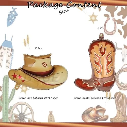GGDE Western Themed Party Balloons Cowboy Hat & Boot Set (4 Pcs) | Assorted Colors thumbnail 2