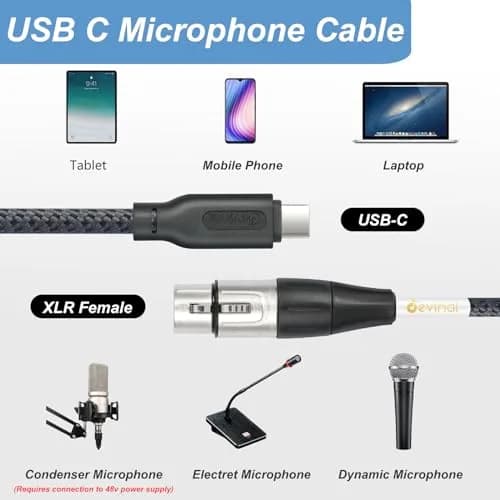 Devinal XLR Female to USB C Cable 1m (3.28 ft) | High Fidelity Recording Cable for Microphones thumbnail 2