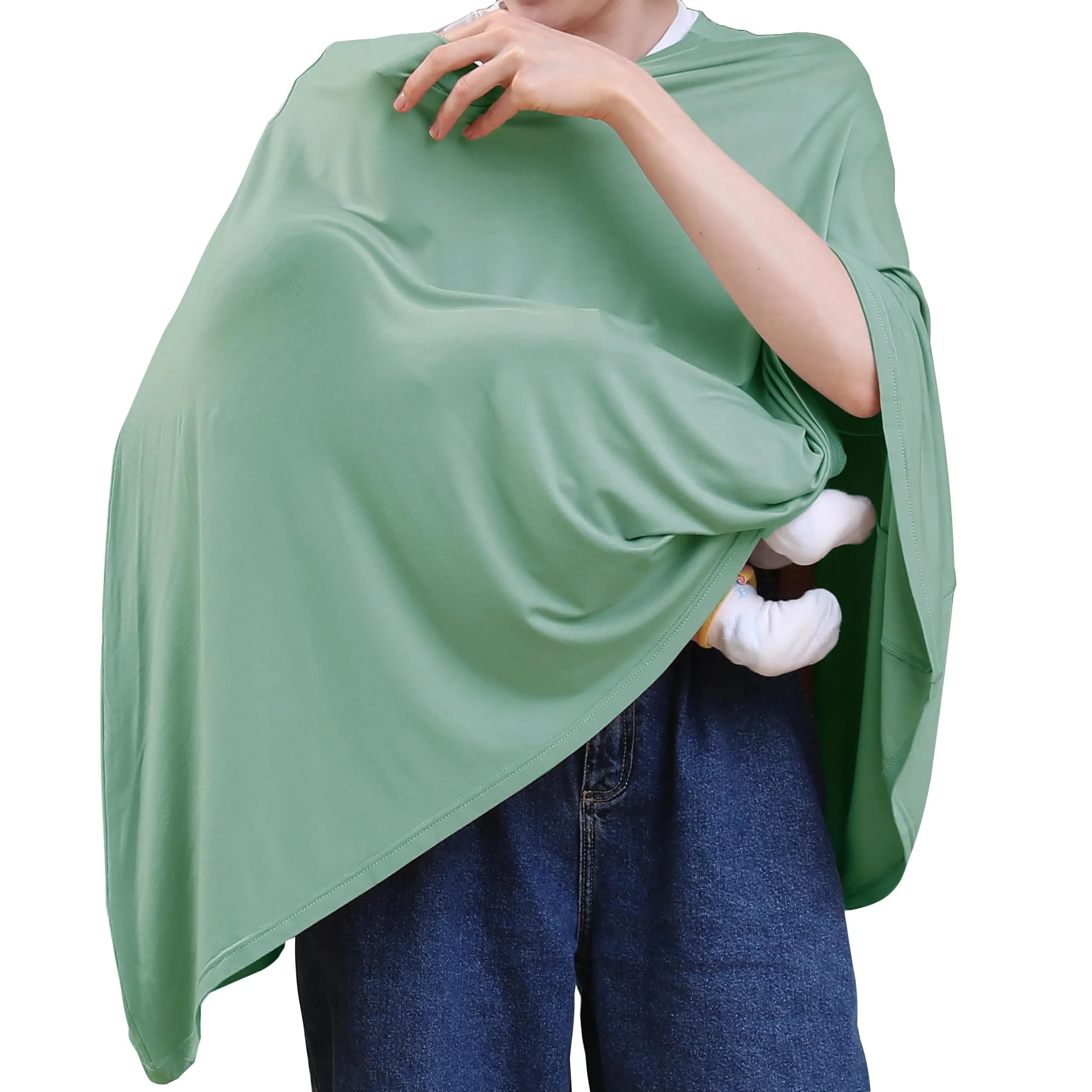 Seejoy Nursing Cover Sage Green Smooth Rayon | 120cm (47.2" Shoulder to Bottom Hem) - 360° Coverage for Breastfeeding