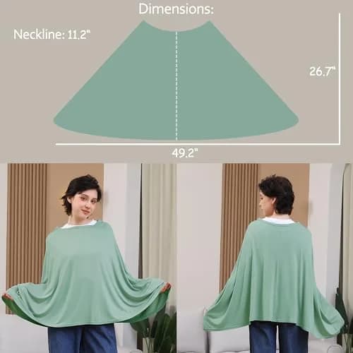 Seejoy Nursing Cover Sage Green Smooth Rayon | 120cm (47.2" Shoulder to Bottom Hem) - 360° Coverage for Breastfeeding thumbnail 3