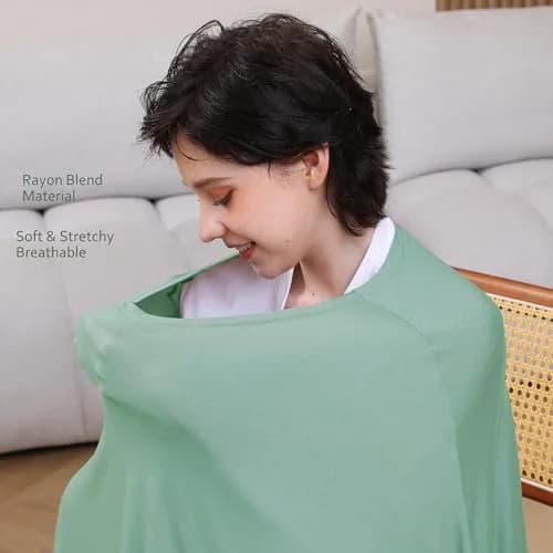 Seejoy Nursing Cover Sage Green Smooth Rayon | 120cm (47.2" Shoulder to Bottom Hem) - 360° Coverage for Breastfeeding thumbnail 4