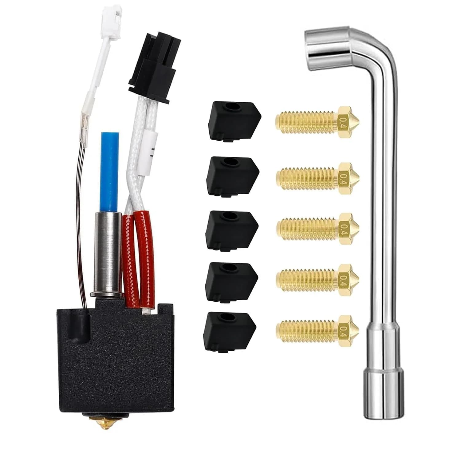 Aladrs Hotend Kit for Anycubic Kobra 2 Series 3D Printers, 0.4mm Brass Nozzle, 1.75mm Filament, Includes 5 Nozzles & 5 Silicone Socks - main product image