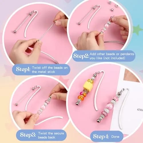 Dunzoom Beadable Bookmarks Silver 8 Pcs | DIY Metal Bar for Beads thumbnail 5