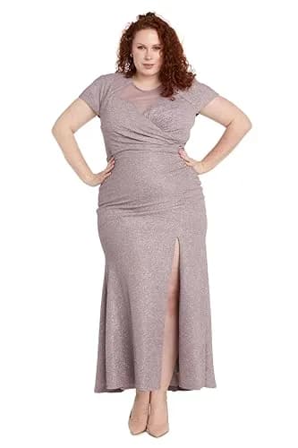 NIGHTWAY Women's Long Glitter Knit Dress W/Sweetheart Neckline & High Slit | Evening Cocktail Wedding Party thumbnail 1
