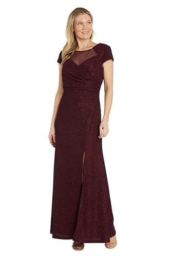 NIGHTWAY Women's Long Glitter Knit Dress W/Sweetheart Neckline & High Slit | Evening Cocktail Wedding Party thumbnail 1