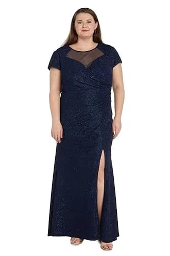 NIGHTWAY Women's Long Glitter Knit Dress W/Sweetheart Neckline & High Slit | Evening Cocktail Wedding Party thumbnail 1