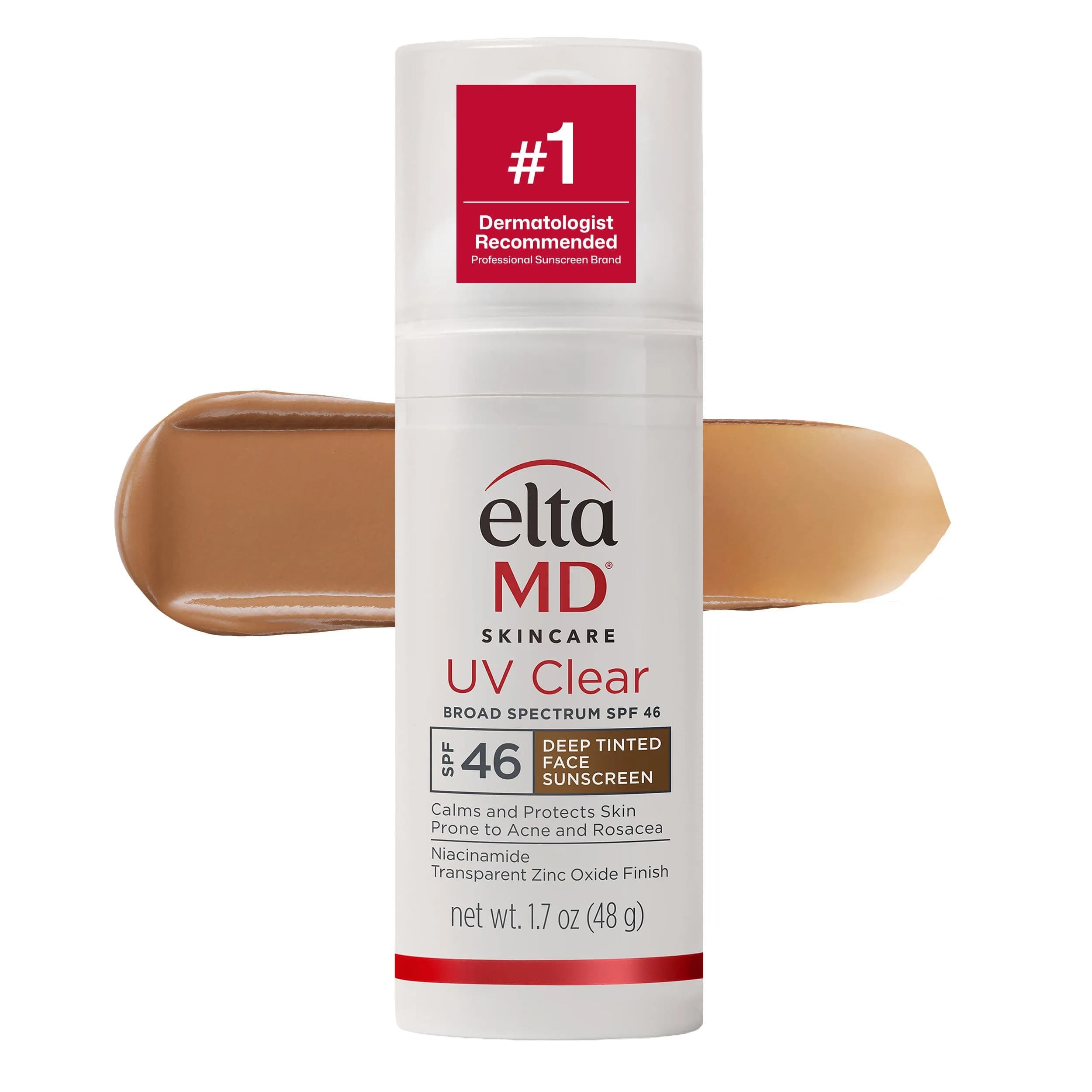 EltaMD UV Clear Deep Tinted Face Sunscreen with Zinc Oxide SPF 46, 50 ml (1.7 Fl Oz) | Calms Acne-Prone & Rosacea-Prone Skin