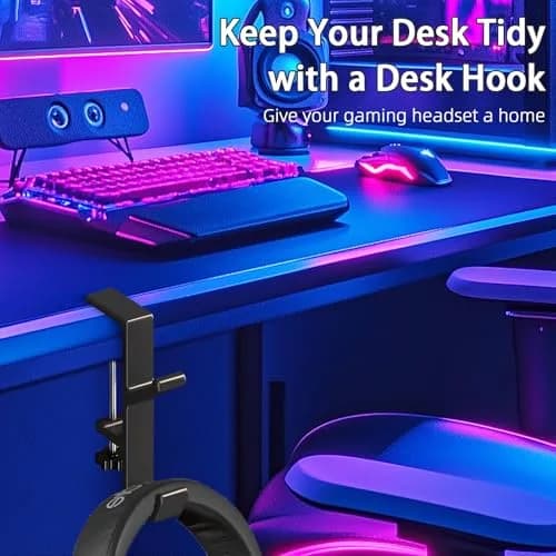 CaLeQi Black Double Hook Desk Mount Bag Holder Clamp with Adjustable Clamp & Rubber Pads | 1 Pcs, 30 lb Capacity thumbnail 6