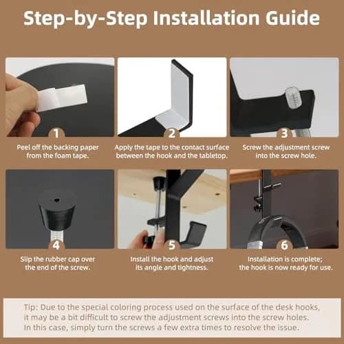 CaLeQi Black Double Hook Desk Mount Bag Holder Clamp with Adjustable Clamp & Rubber Pads | 1 Pcs, 30 lb Capacity thumbnail 3