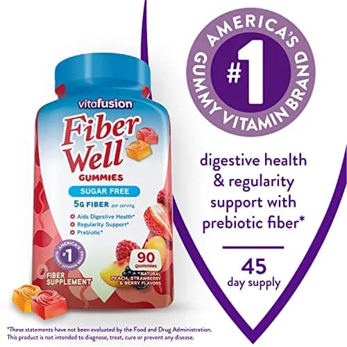 Vitafusion Fiber Well Sugar Free Fiber Gummies & 21st Century Papaya Enzyme Tablets Bundle | 90 Count Gummies + 100 Count Tablets thumbnail 3