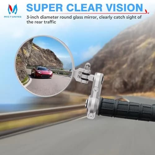 MICTUNING 7/8" Universal Motorcycle Mirrors - 3 Inch Round Folding Bar End Side Mirror | 7.6 cm Round Convex Glass thumbnail 2