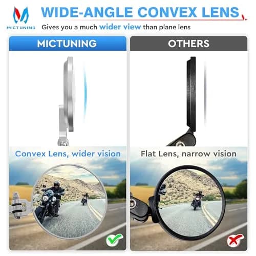 MICTUNING 7/8" Universal Motorcycle Mirrors - 3 Inch Round Folding Bar End Side Mirror | 7.6 cm Round Convex Glass thumbnail 3