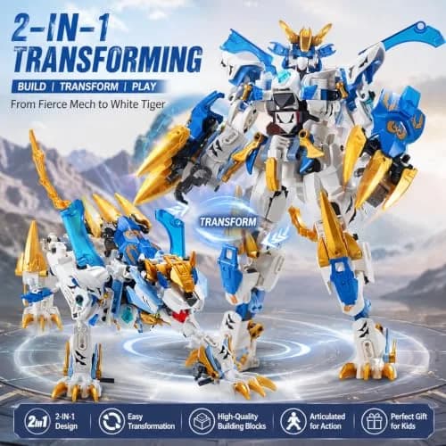 TIALLOW White Tiger Mech Building Block Set 515 pcs | STEM Learning Toy for Ages 8+ thumbnail 2