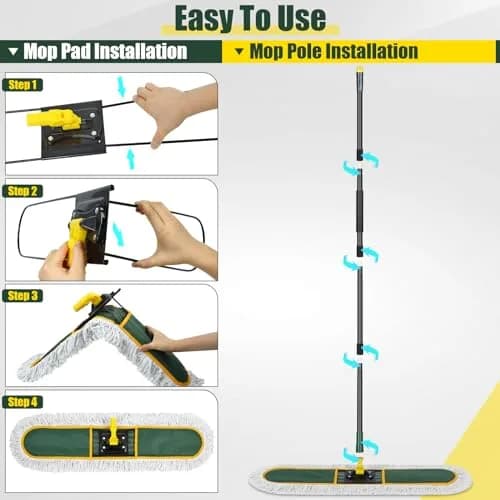 BUVE Commercial Dust Mop 91.44 cm (36 inch) | Heavy Duty Industrial Floor Cleaner with 2 Washable Cotton Pads thumbnail 6