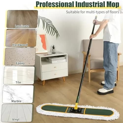 BUVE Commercial Dust Mop 91.44 cm (36 inch) | Heavy Duty Industrial Floor Cleaner with 2 Washable Cotton Pads thumbnail 3