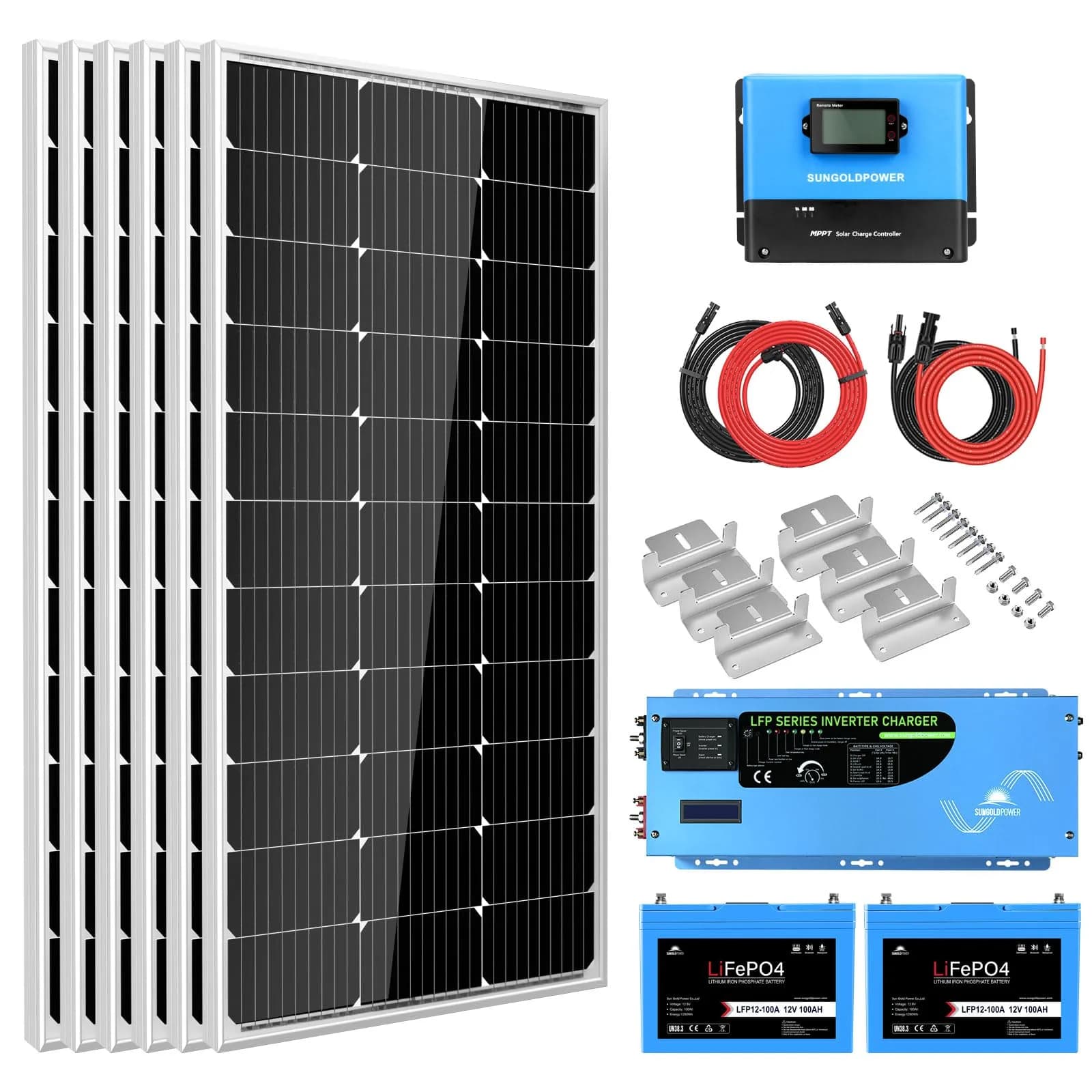SGPWOSAY 3000W Pure Sine Wave Inverter Charger | 12V to 120V AC, Lithium Batteries, Solar Backup (3000W-2 100Ah Kit) - main product image