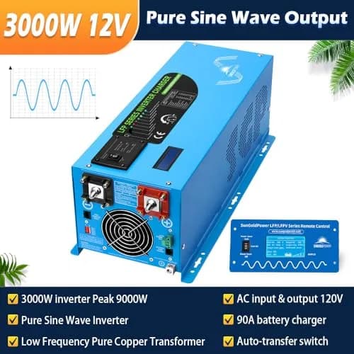 SGPWOSAY 3000W Pure Sine Wave Inverter Charger | 12V to 120V AC, Lithium Batteries, Solar Backup (3000W-2 100Ah Kit) thumbnail 2