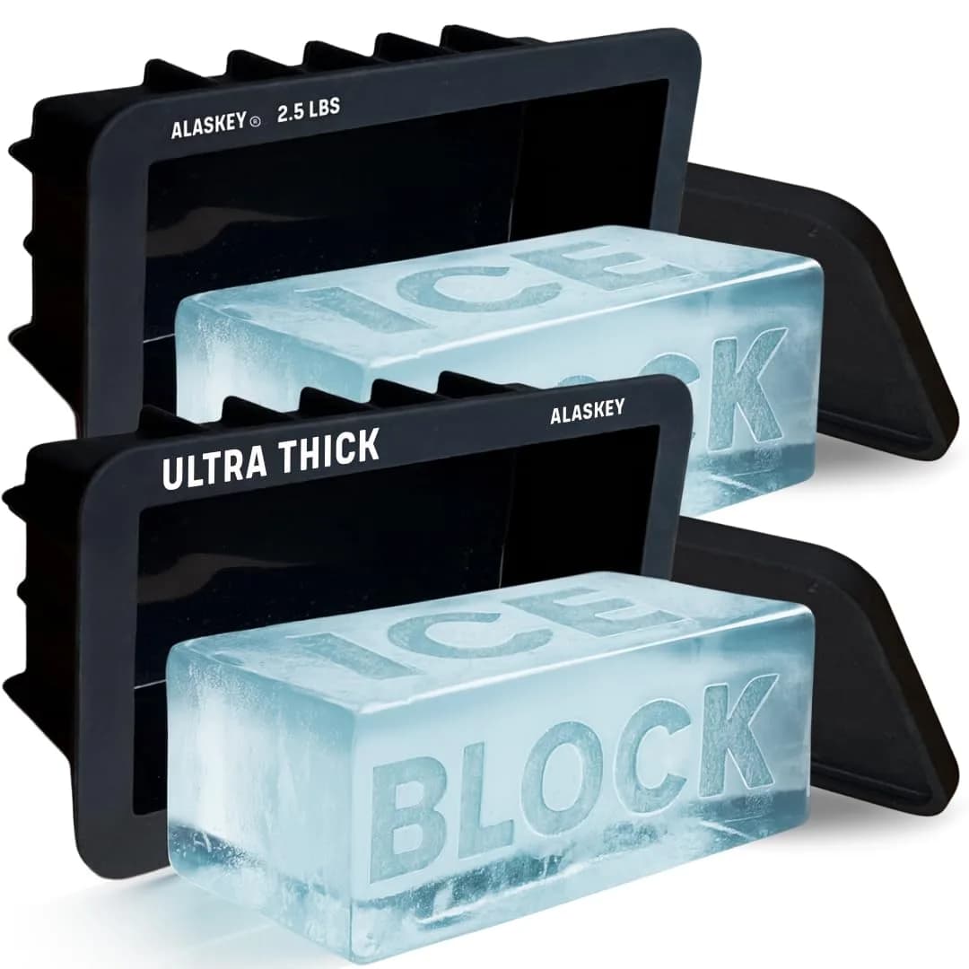 Alaskey Extra Large Ice Block Mold 2.5 lbs (1.13 kg) (2-Pack) | Professional Silicone Mold for Giant Ice Cubes — 2.5 lbs Ice Block Mold With Lid