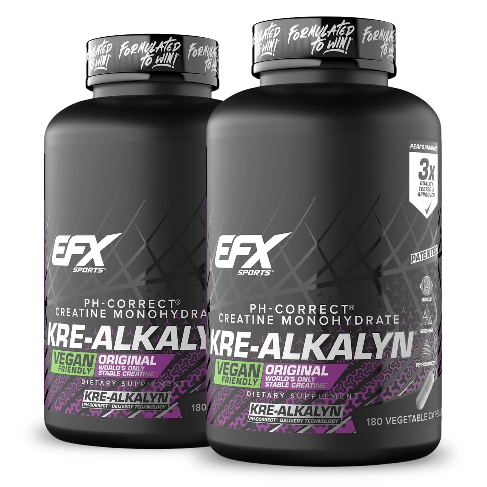 EFX Sports Kre-Alkalyn EFX pH-Correct Creatine Monohydrate Veggie Capsules 360 Count (Pack of 2) | Vegan Friendly Strength & Muscle Growth — Capsule
