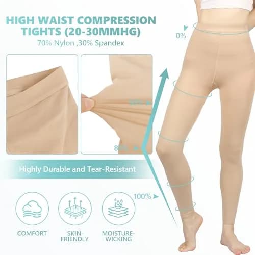 Laubawck Medical Compression Pantyhose for Women, 20-30 mmHg Graduated Support Tights | Footless, Beige XX-Large (0.15 kg) thumbnail 5