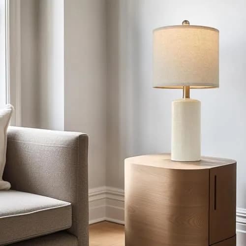 G-SAFAVA Modern Ceramic Table Lamp with Linen Shade 20.25" (51.4 cm) | Farmhouse Bedside Lamp for Bedroom thumbnail 6