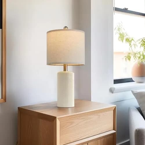 G-SAFAVA Modern Ceramic Table Lamp with Linen Shade 20.25" (51.4 cm) | Farmhouse Bedside Lamp for Bedroom thumbnail 8