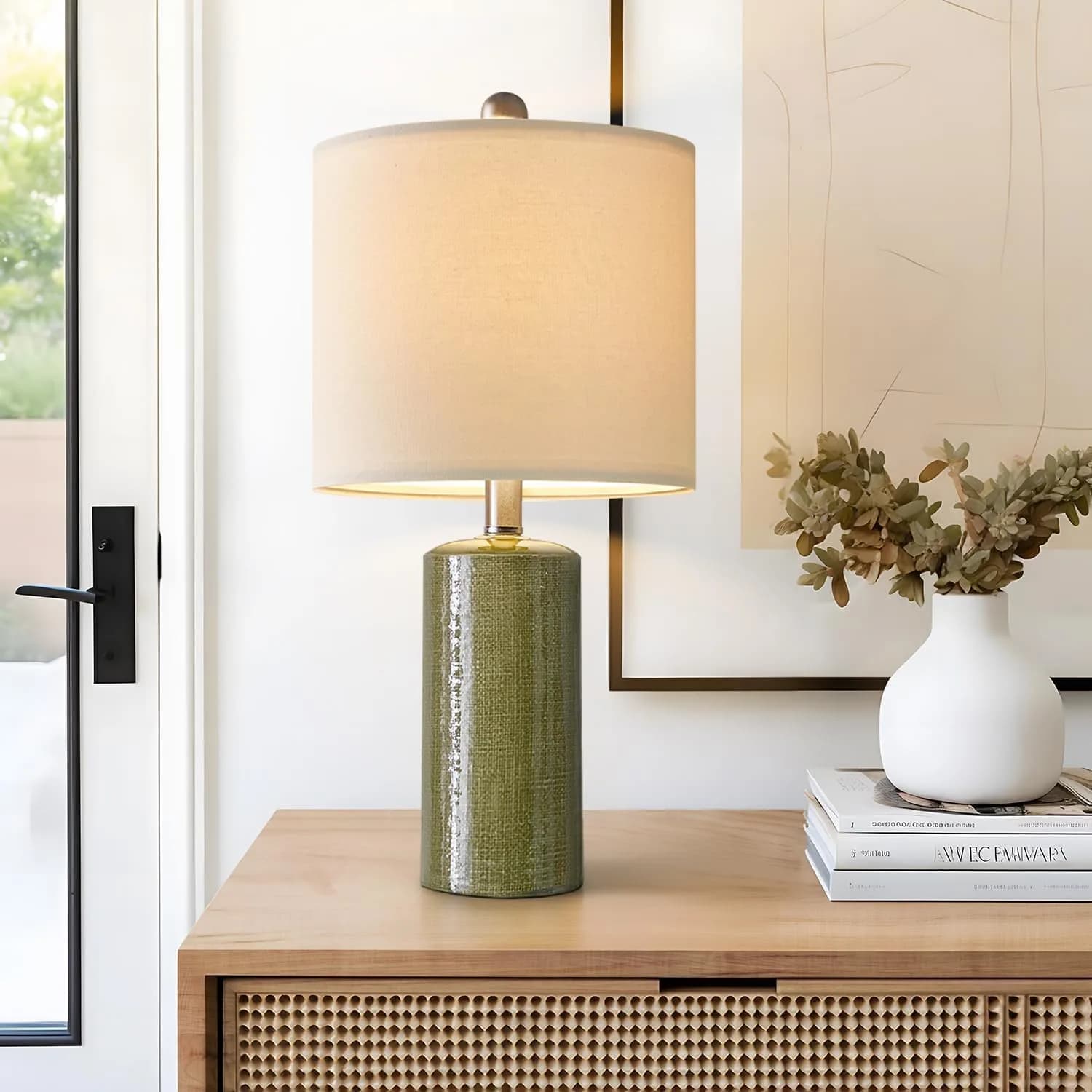 G-SAFAVA 20.25" Small Single Table Lamp for Bedroom Modern Ceramic Nightstand Lamp