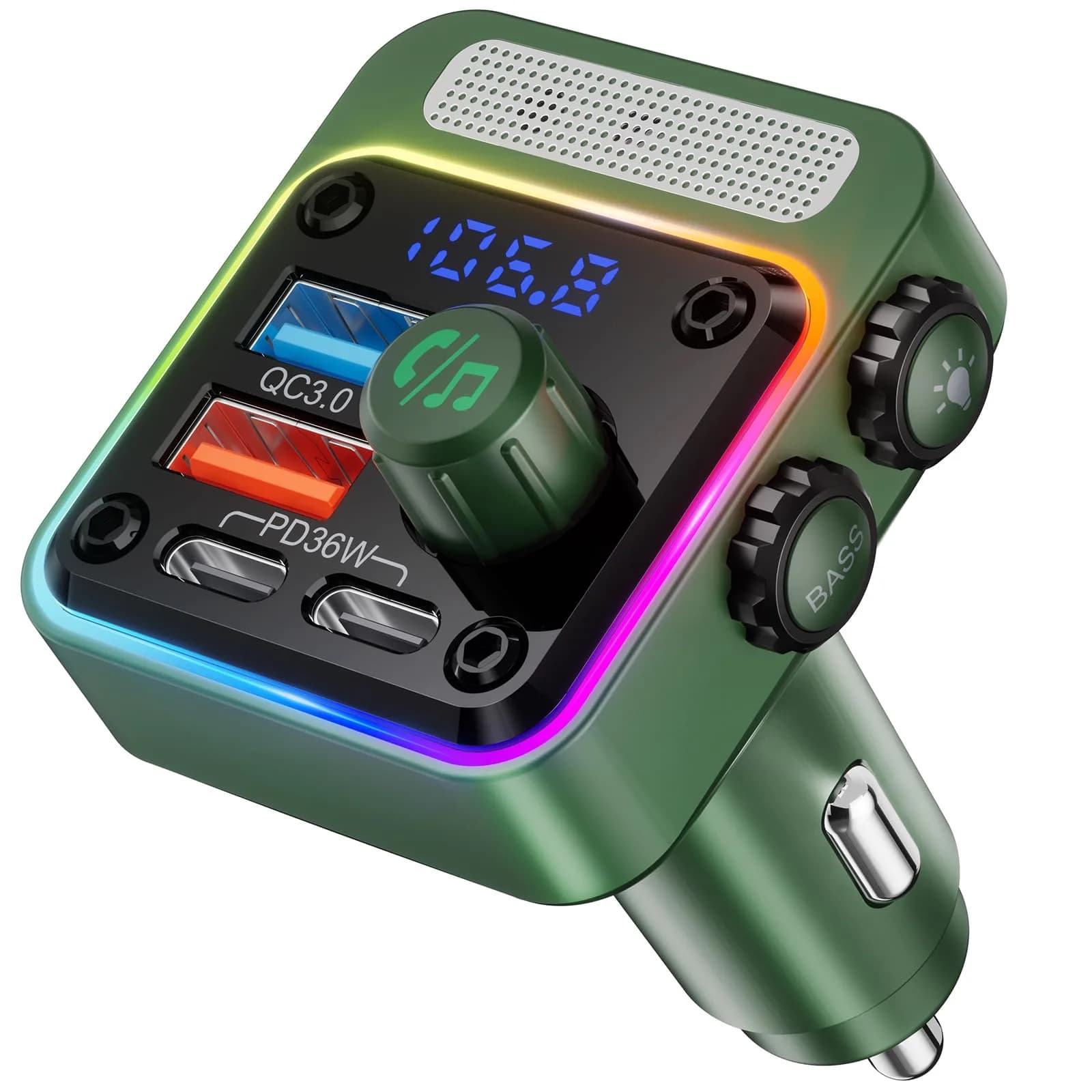 Nulaxy 54W Bluetooth 5.3 Car Adapter FM Transmitter 4-Port Fast Charging | 12V-24V Compatible - main product image