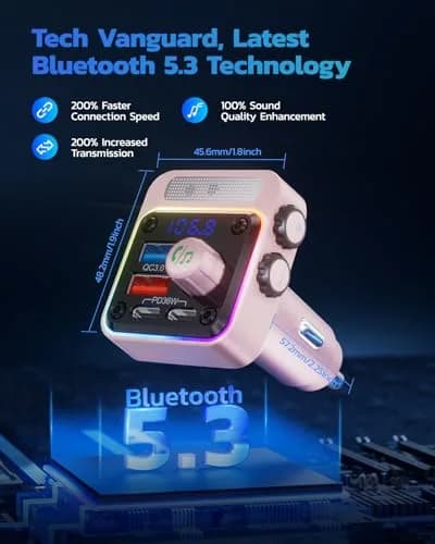 Nulaxy BC91 54W Bluetooth 5.3 Car Adapter FM Transmitter with 4-Port Fast Charging | PD36W QC18W USB C thumbnail 3
