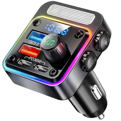 Nulaxy 54W Bluetooth 5.3 Car Adapter, FM Transmitter 4-Port Fast Charging | 54W High Power, 4 Ports, Bluetooth 5.3, Deep Bass, Night Lighting thumbnail 1