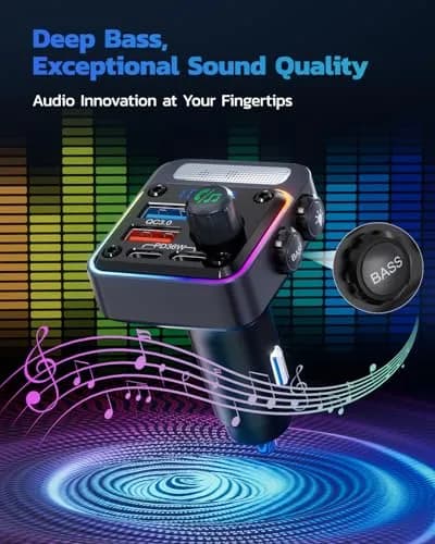 Nulaxy 54W Bluetooth 5.3 Car Adapter, FM Transmitter 4-Port Fast Charging | 54W High Power, 4 Ports, Bluetooth 5.3, Deep Bass, Night Lighting thumbnail 4