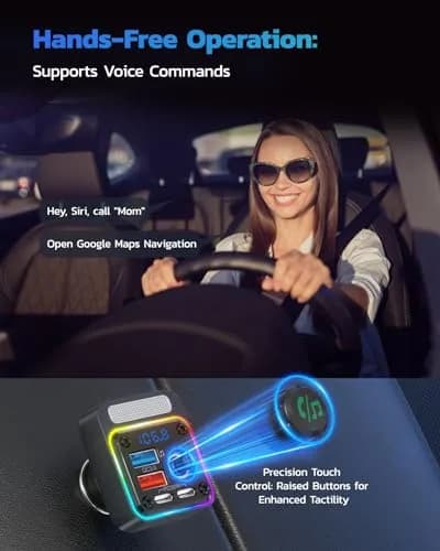 Nulaxy 54W Bluetooth 5.3 Car Adapter, FM Transmitter 4-Port Fast Charging | 54W High Power, 4 Ports, Bluetooth 5.3, Deep Bass, Night Lighting thumbnail 5
