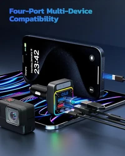 Nulaxy 54W Bluetooth 5.3 Car Adapter, FM Transmitter 4-Port Fast Charging | 54W High Power, 4 Ports, Bluetooth 5.3, Deep Bass, Night Lighting thumbnail 6