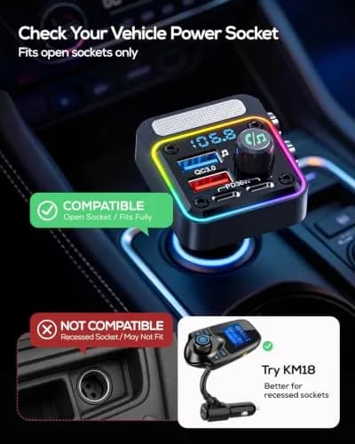 Nulaxy 54W Bluetooth 5.3 Car Adapter, FM Transmitter 4-Port Fast Charging | 54W High Power, 4 Ports, Bluetooth 5.3, Deep Bass, Night Lighting thumbnail 7