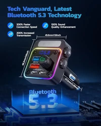 Nulaxy 54W Bluetooth 5.3 Car Adapter, FM Transmitter 4-Port Fast Charging | 54W High Power, 4 Ports, Bluetooth 5.3, Deep Bass, Night Lighting thumbnail 3