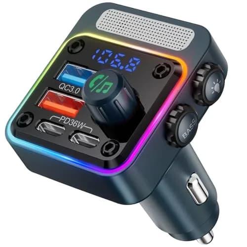 Nulaxy BC91 54W Bluetooth 5.3 Car Adapter FM Transmitter with 4-Port Fast Charging | Hands-Free Calls & Deep Bass thumbnail 1