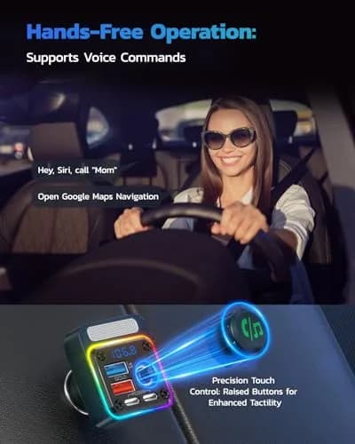 Nulaxy BC91 54W Bluetooth 5.3 Car Adapter FM Transmitter with 4-Port Fast Charging | Hands-Free Calls & Deep Bass thumbnail 5