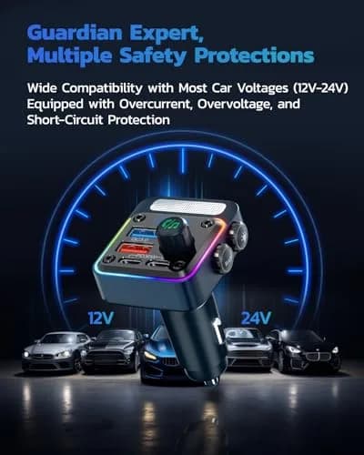 Nulaxy BC91 54W Bluetooth 5.3 Car Adapter FM Transmitter with 4-Port Fast Charging | Hands-Free Calls & Deep Bass thumbnail 8