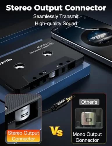 arsvita Bluetooth Cassette Adapter with 3.5mm Aux Cable, Black | Upgraded 5.1 Bluetooth for Car Audio Systems thumbnail 4