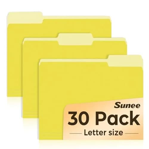 SUNEE Colored File Folders, 30 Pack Manilla Folders 8.5 x 11 Inches, Yellow | Value Pack for Office, School, Home Organization thumbnail 1